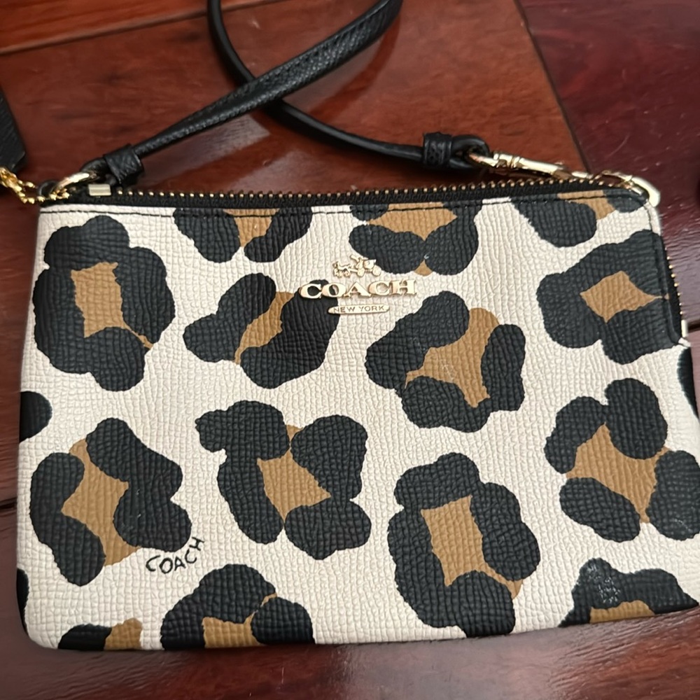 Coach leather wristlet leopard print